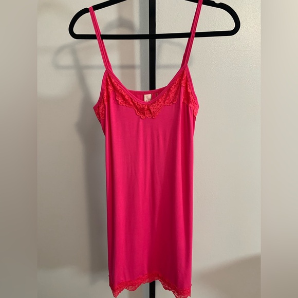 NWOT Aratta Lace-Trim Hot Pink Slip Dress with Adjustable Straps - Picture 3 of 16